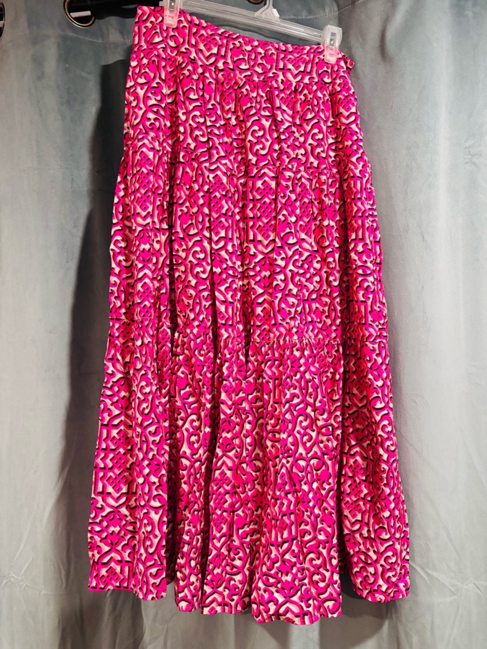 Anthropologie Hot Pink & White Tiered Maxi Skirt